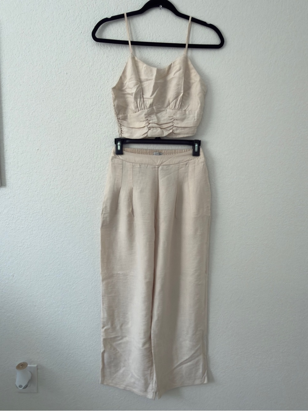 Paper Crane Cream Wide-Leg Pants with Cropped Cami Set